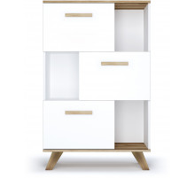 Шкаф низкий с нишами Вега Скандинавия (глянец, белый + дуб каньон)